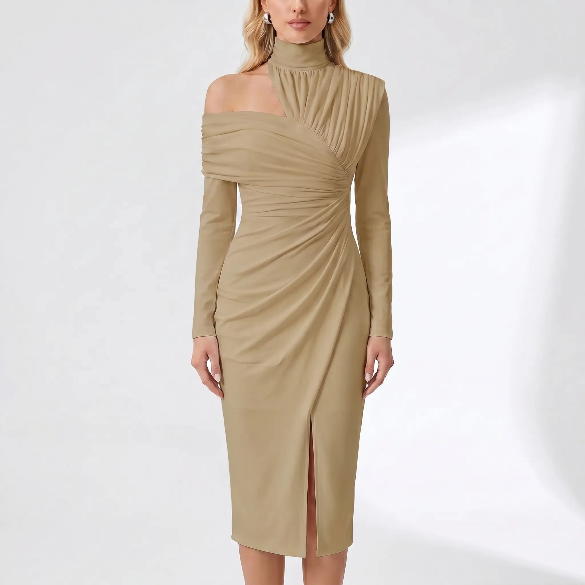 Navando | Asymmetrische Midi-Jurk Met Drapering