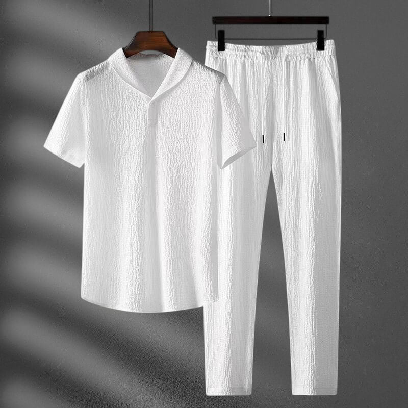 Navando | Casual Heren Set Met Sjaalkraag Top