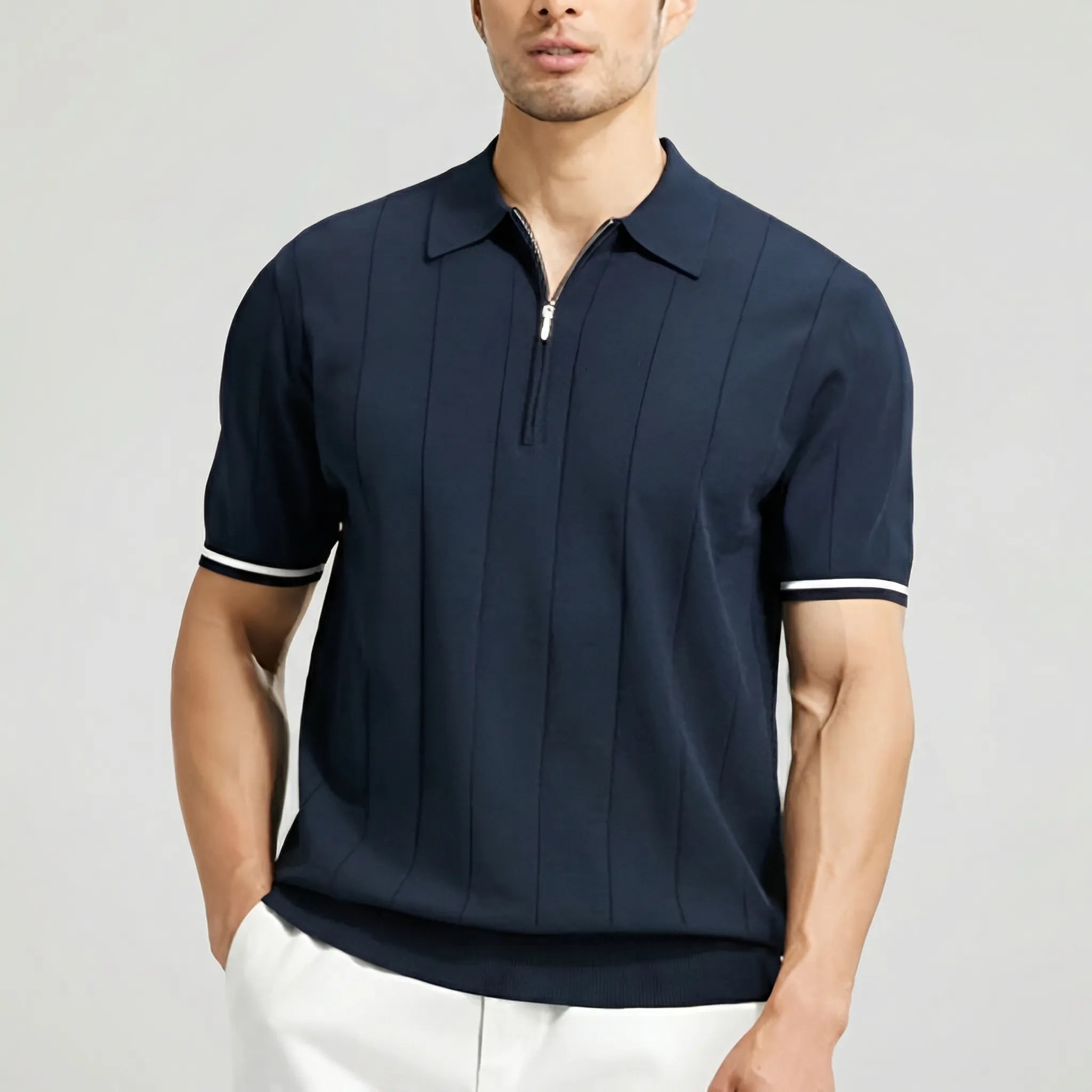 Navando | Gebreid Poloshirt Met Halve Rits