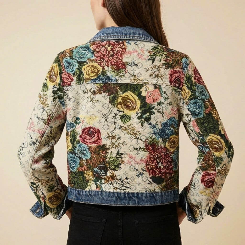 Navando | Gecropte Spijkerjas Met Bloemenprint