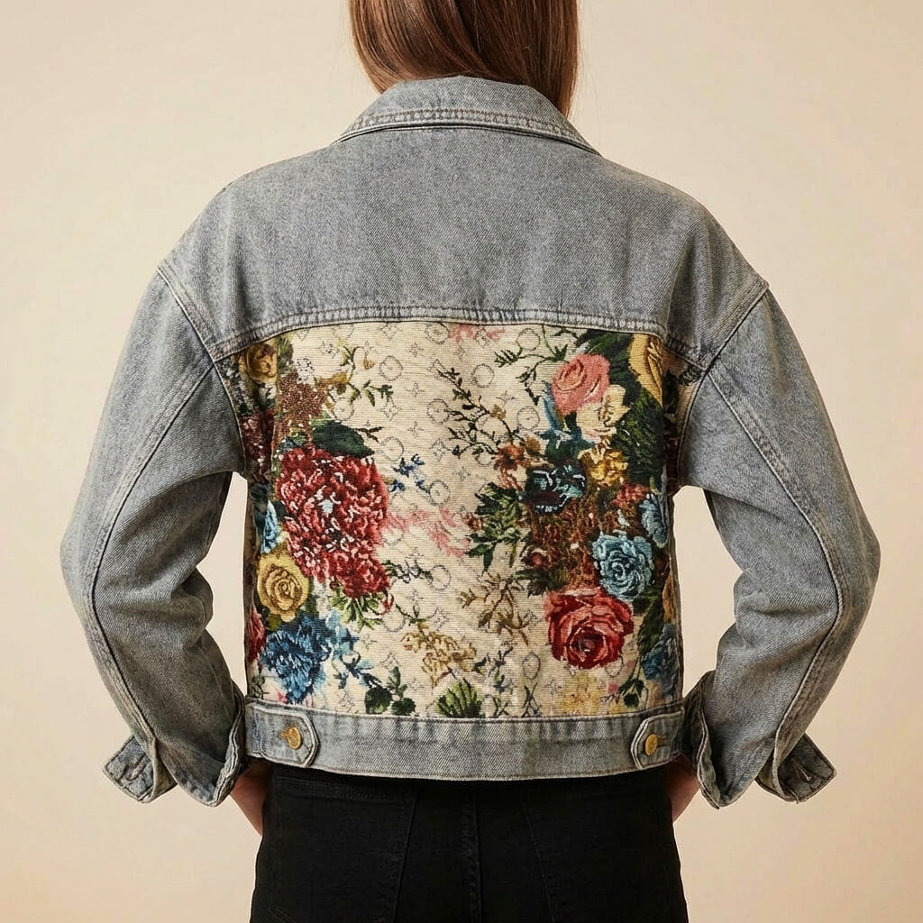 Navando | Gecropte Spijkerjas Met Bloemenprint
