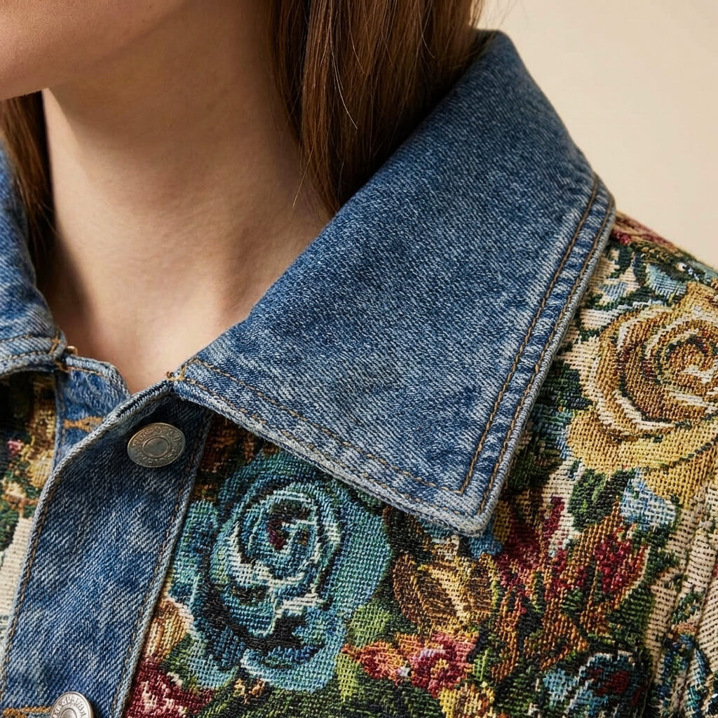 Navando | Gecropte Spijkerjas Met Bloemenprint