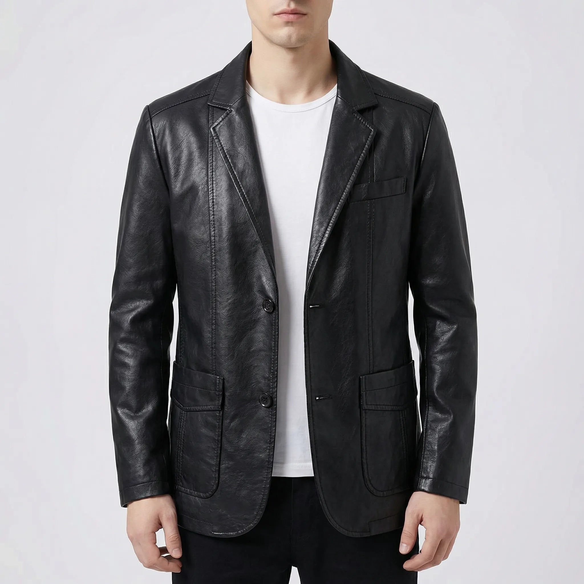 Navando | Getailleerde Leren Blazer Voor Heren