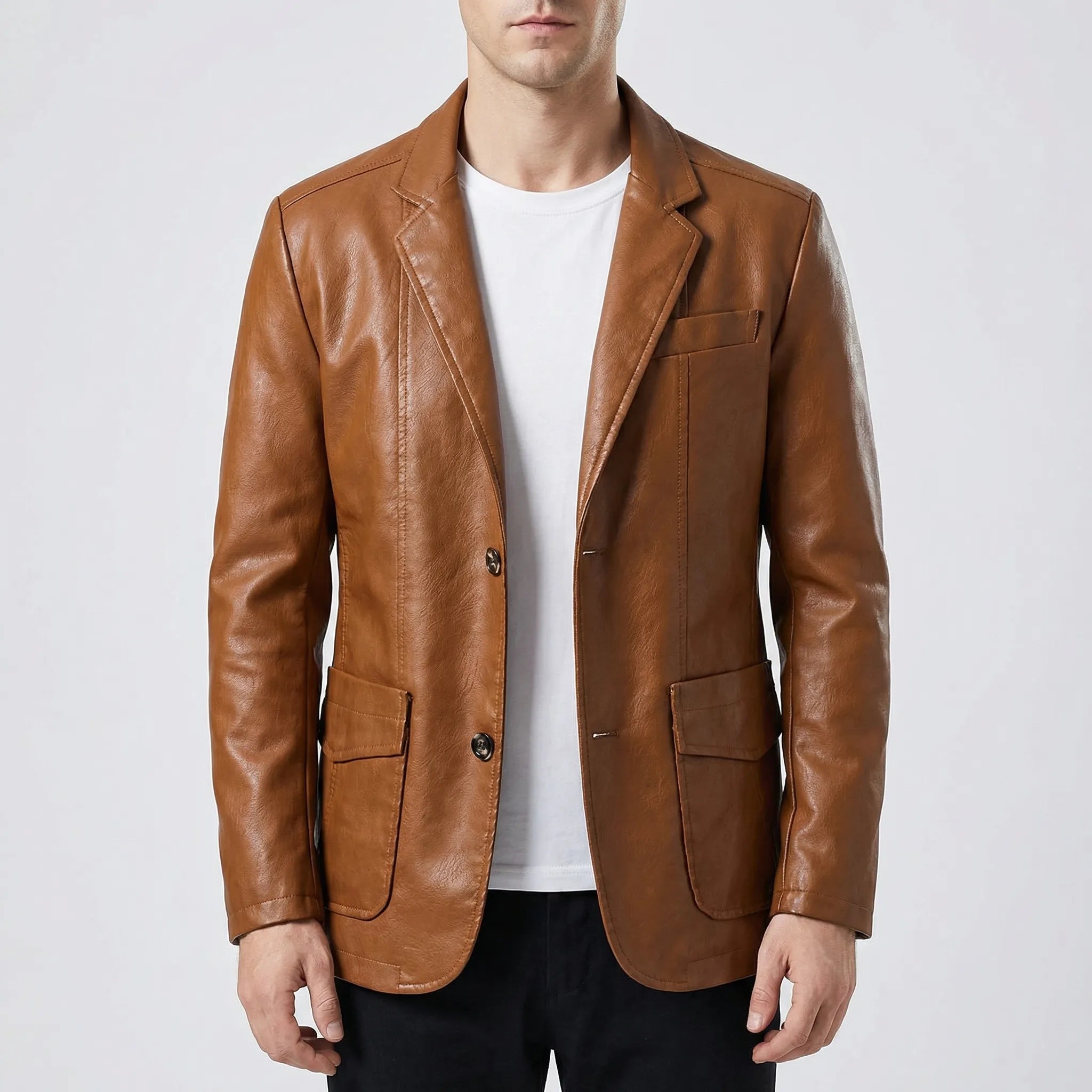 Navando | Getailleerde Leren Blazer Voor Heren