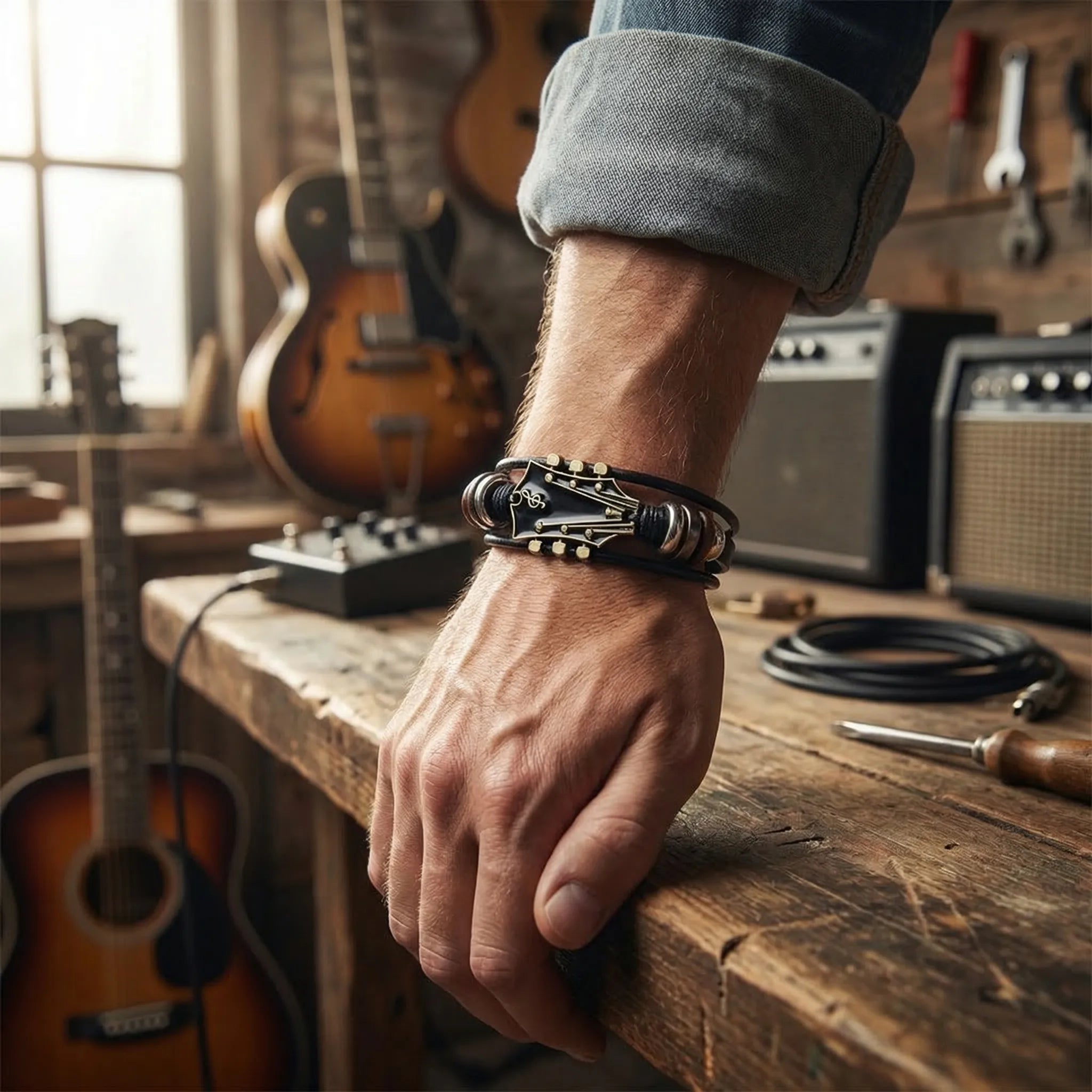 Navando | Gevlochten Armband Met Gitaarhanger