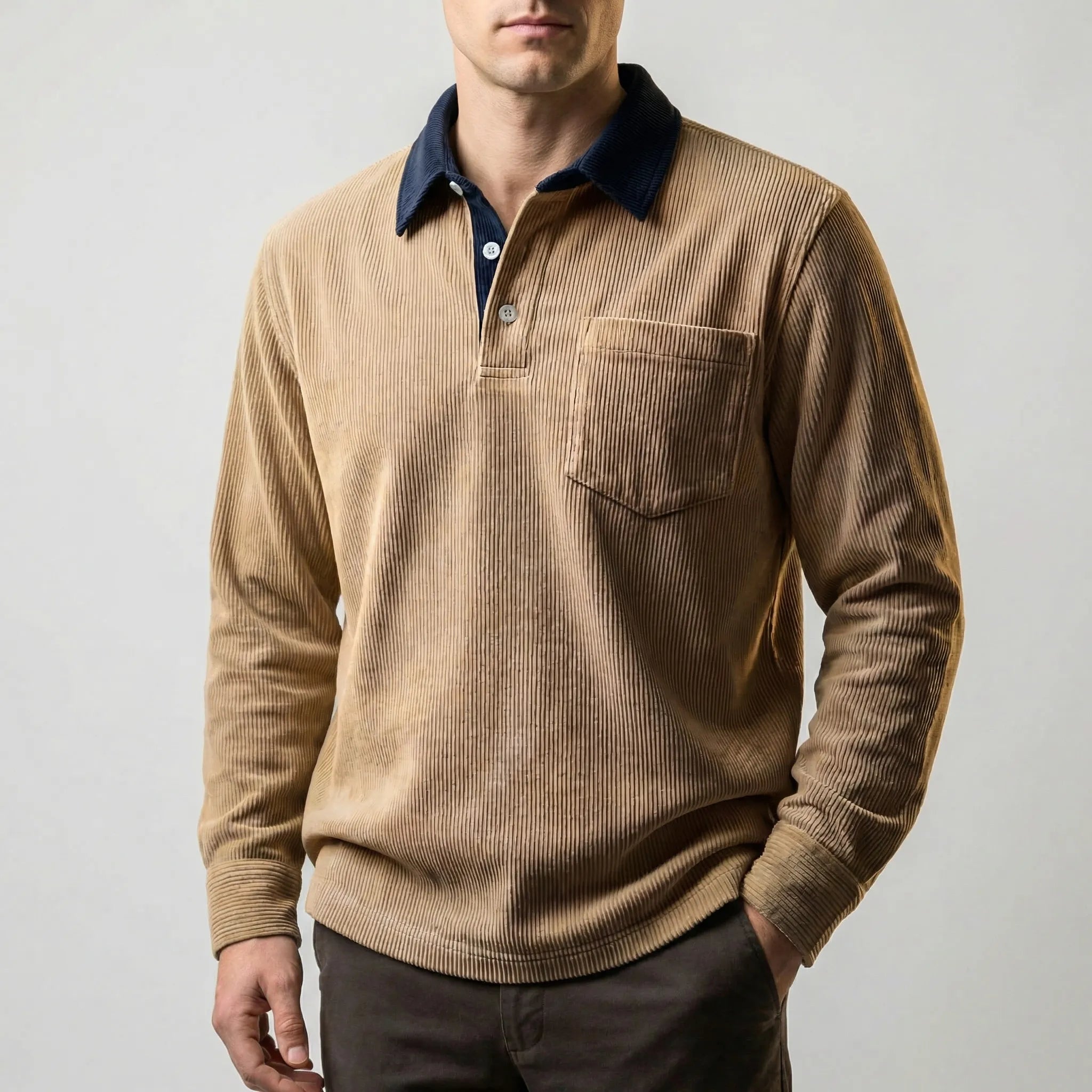 Navando | Klassieke Corduroy Polo Met Lange Mouwen