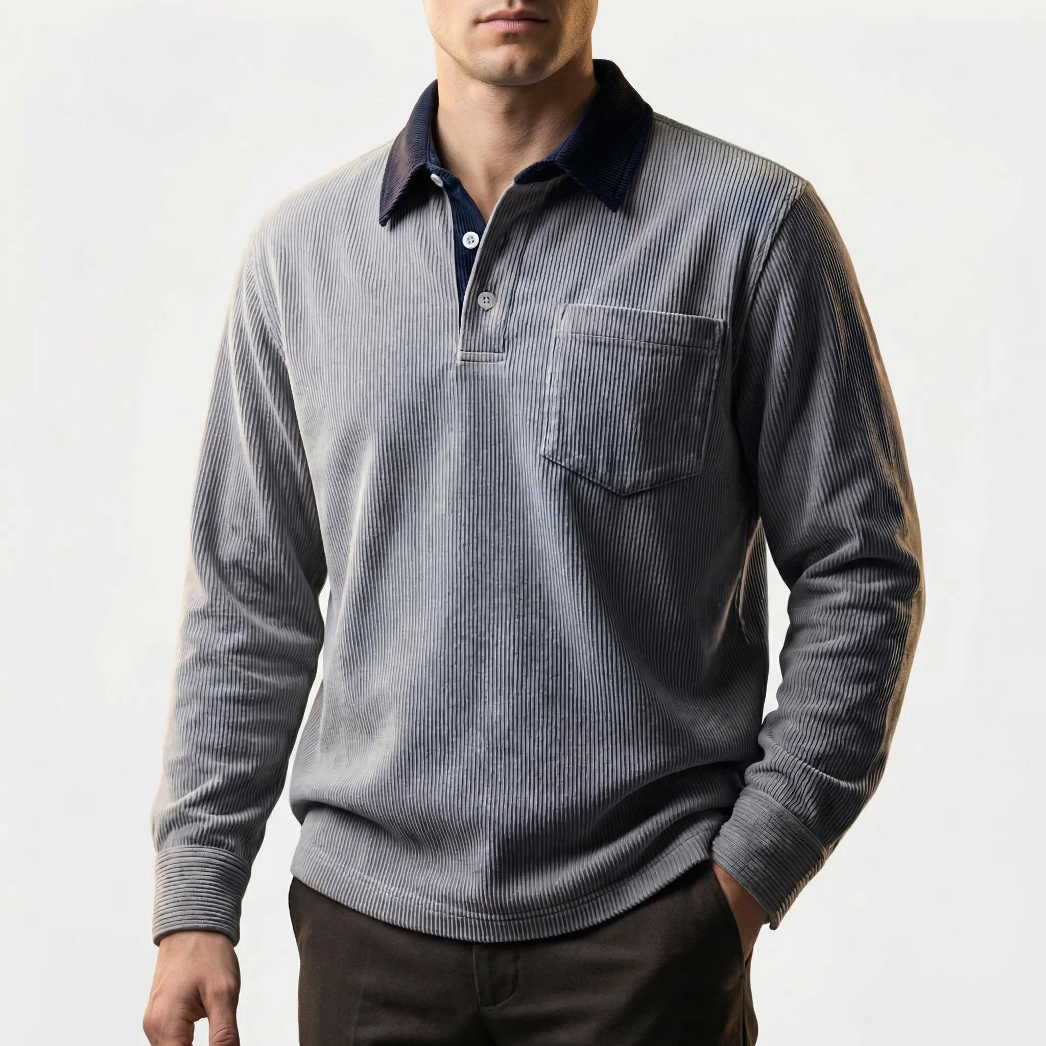 Navando | Klassieke Corduroy Polo Met Lange Mouwen