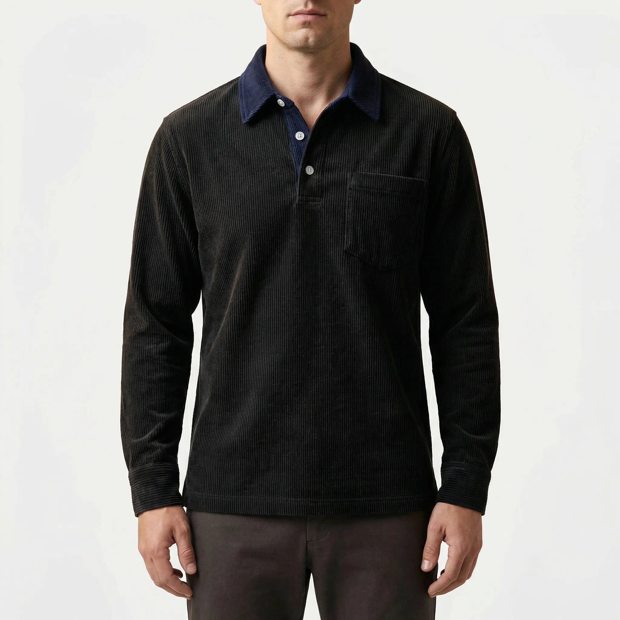 Navando | Klassieke Corduroy Polo Met Lange Mouwen