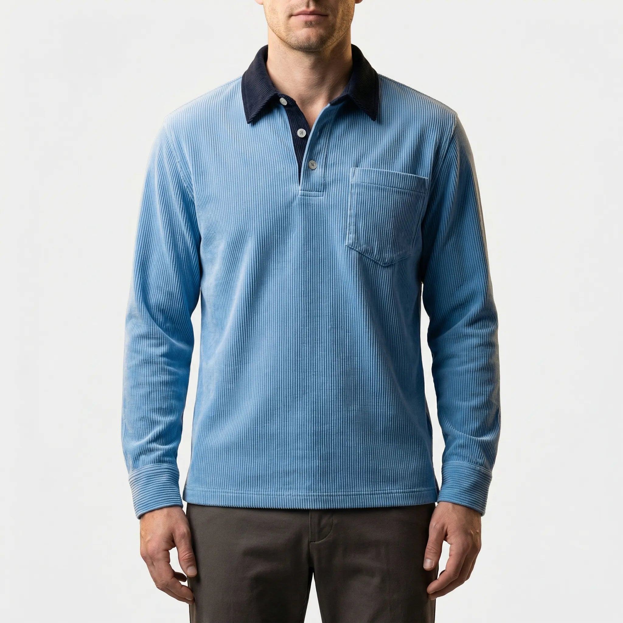 Navando | Klassieke Corduroy Polo Met Lange Mouwen