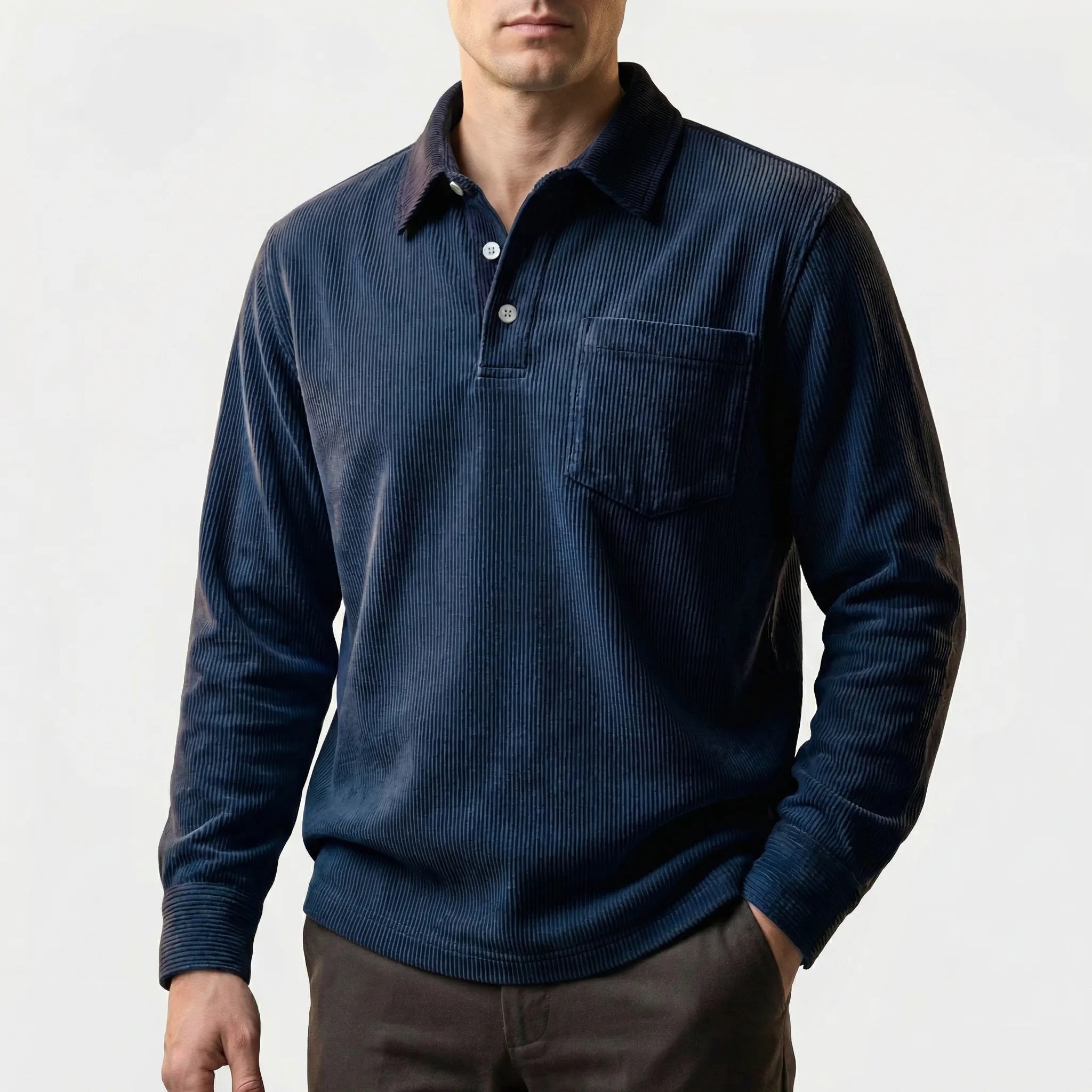 Navando | Klassieke Corduroy Polo Met Lange Mouwen