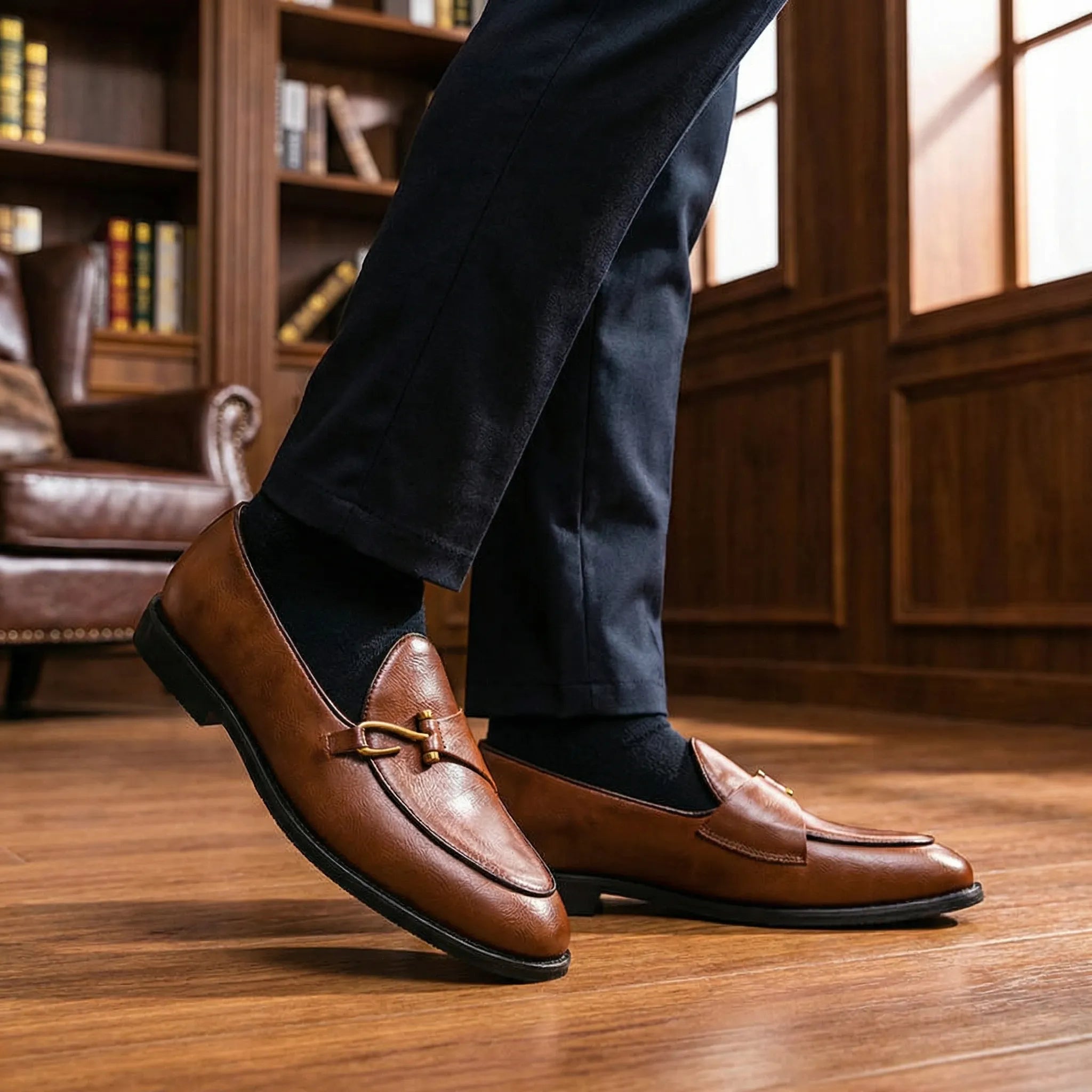 Navando | Klassieke Heren Loafer Met Gouden Gesp