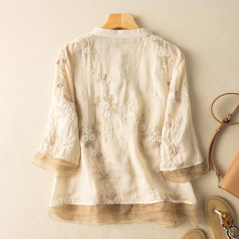 Navando | Losvallende Blouse Met Bloemborduurwerk