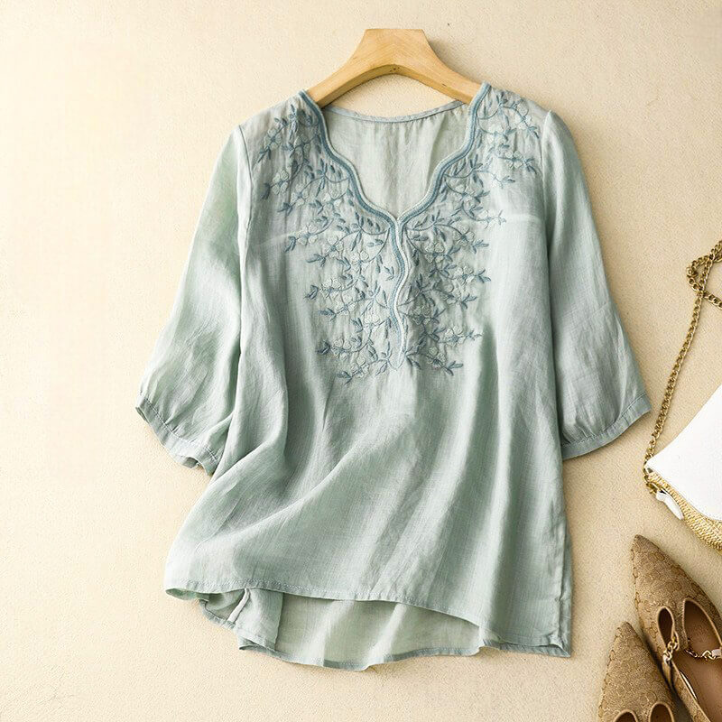 Navando | Losvallende Blouse Met Bloemenborduurwerk