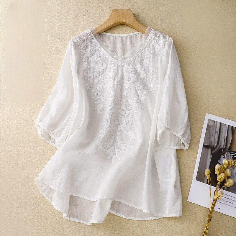 Navando | Luchtige Blouse Met Bloemenborduursels