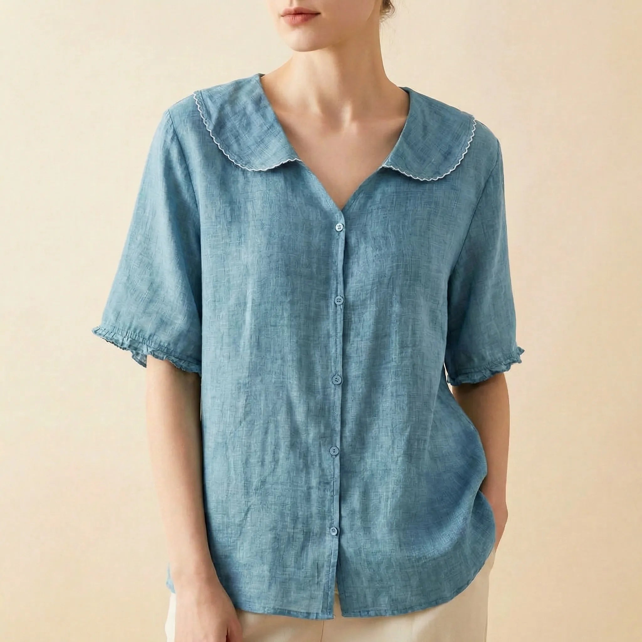 Navando | Luchtige Blouse Met Brede Scallop-Kraag