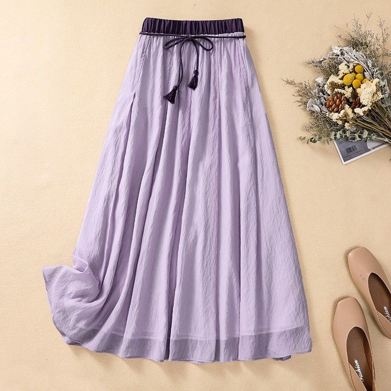 Navando | Luchtige Maxi Rok Met Contrasterende Tailleband