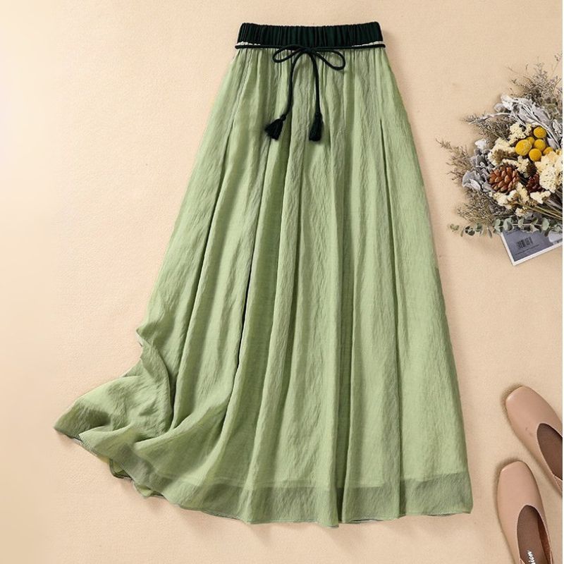 Navando | Luchtige Maxi Rok Met Contrasterende Tailleband