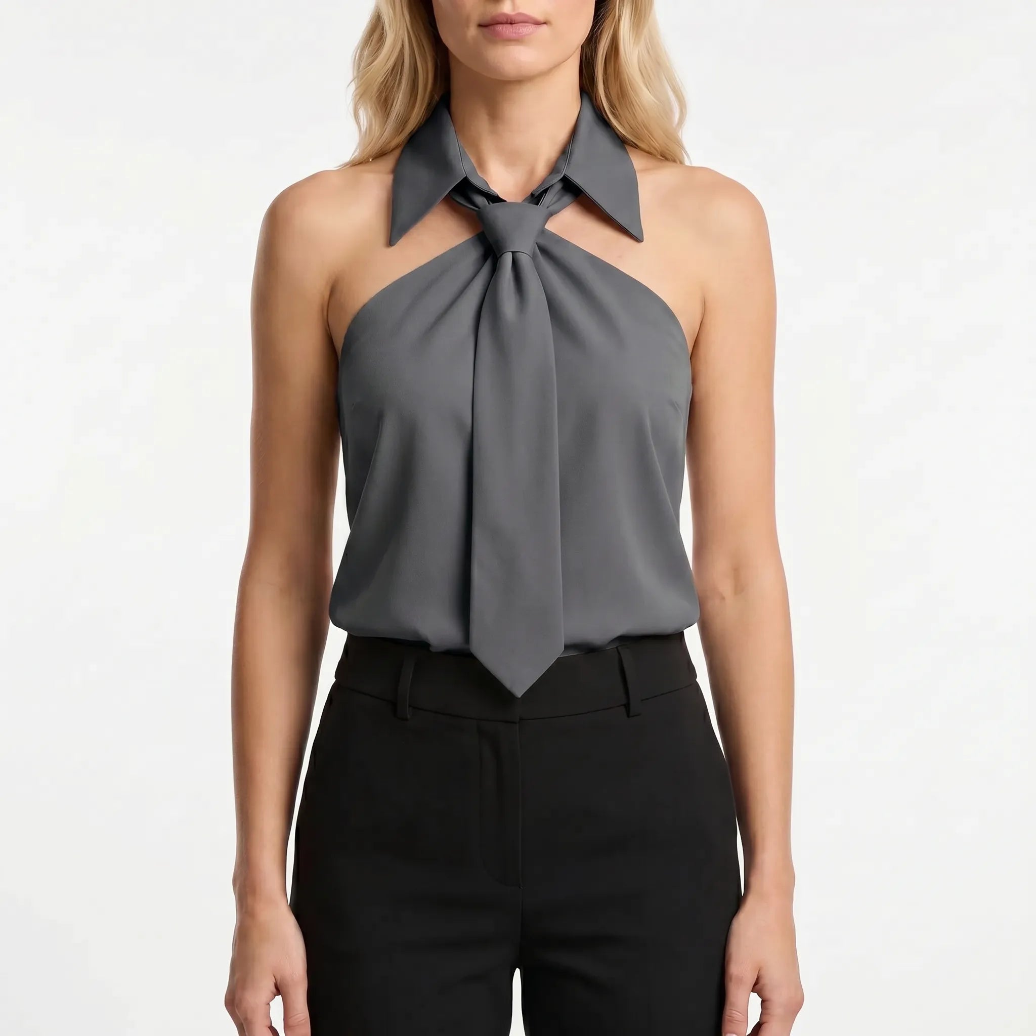 Navando | Mouwloze Halter Blouse Met Strikdetail