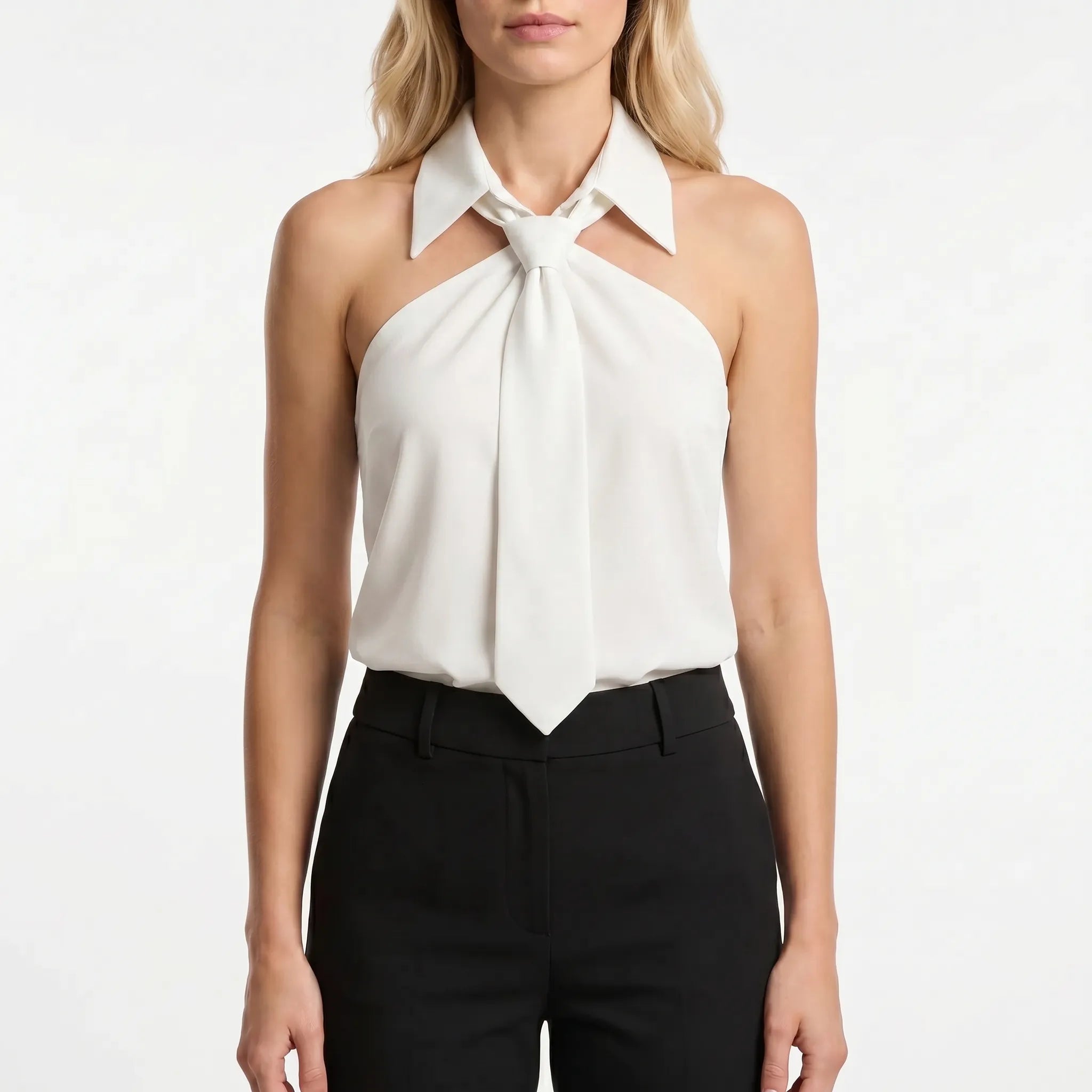 Navando | Mouwloze Halter Blouse Met Strikdetail