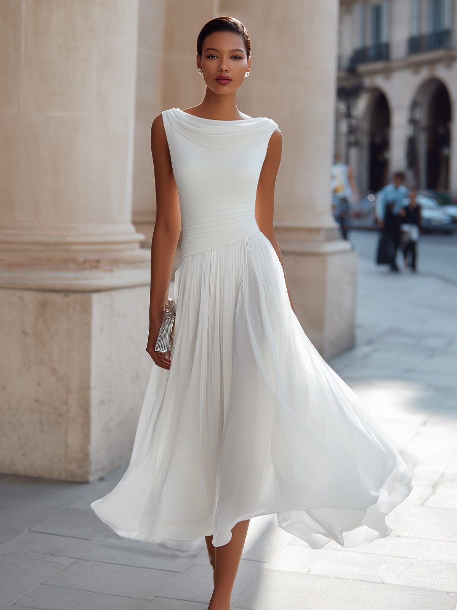 Navando | Mouwloze Midi-Jurk Met Geplooide Rok