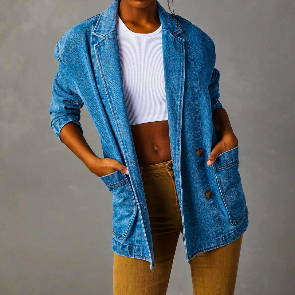 Navando | Relaxed Denim Blazer Met Knoopsluiting