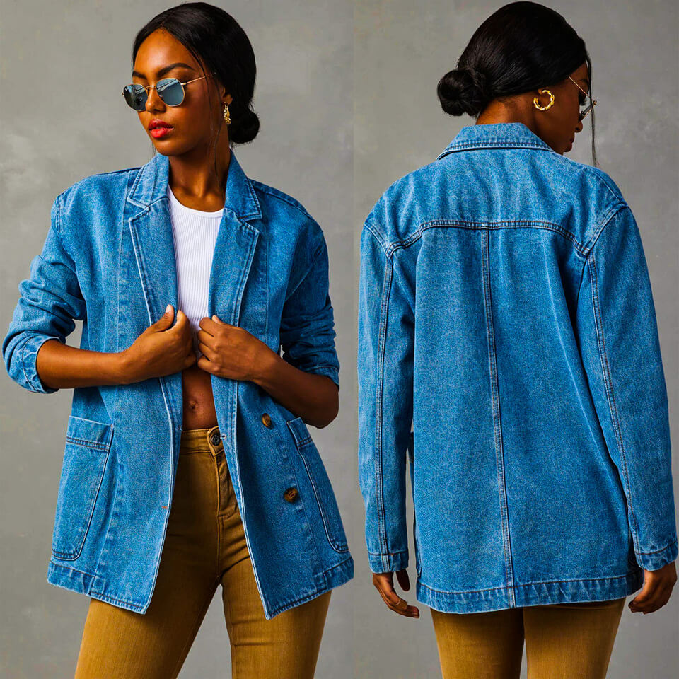 Navando | Relaxed Denim Blazer Met Knoopsluiting