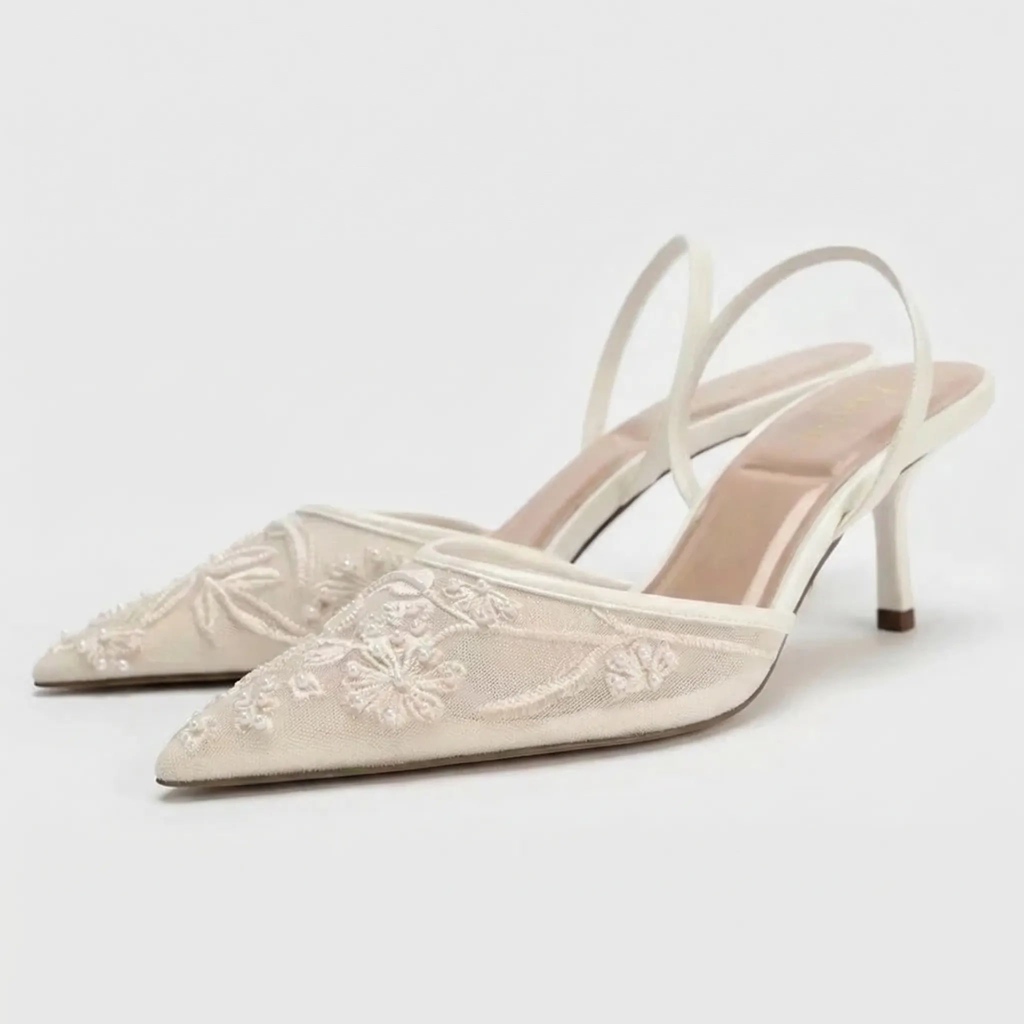 Navando | Spitse Slingback Pump Met Bloemborduursel
