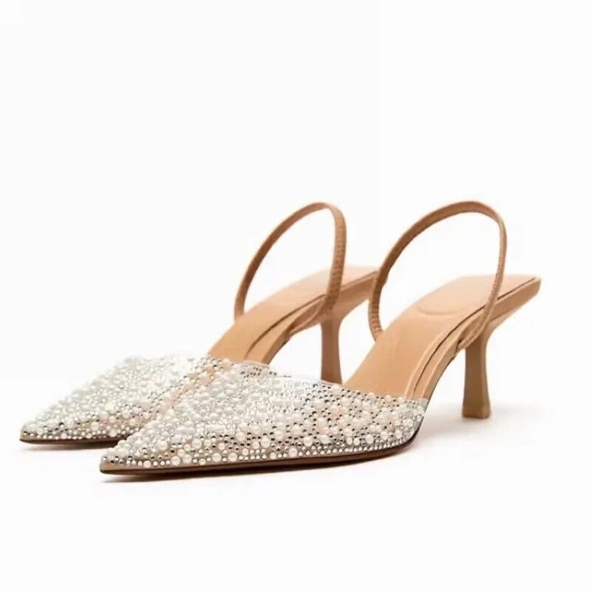 Navando | Spitse Slingback Pump Met Parel