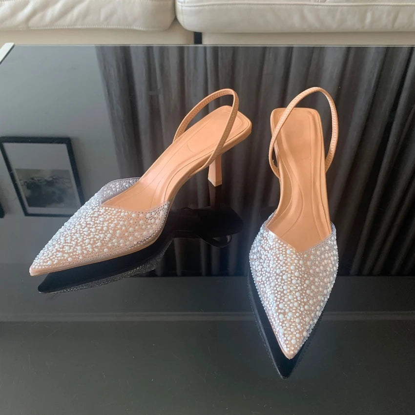 Navando | Spitse Slingback Pump Met Parel