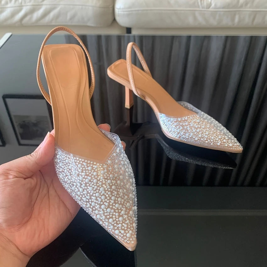 Navando | Spitse Slingback Pump Met Parel