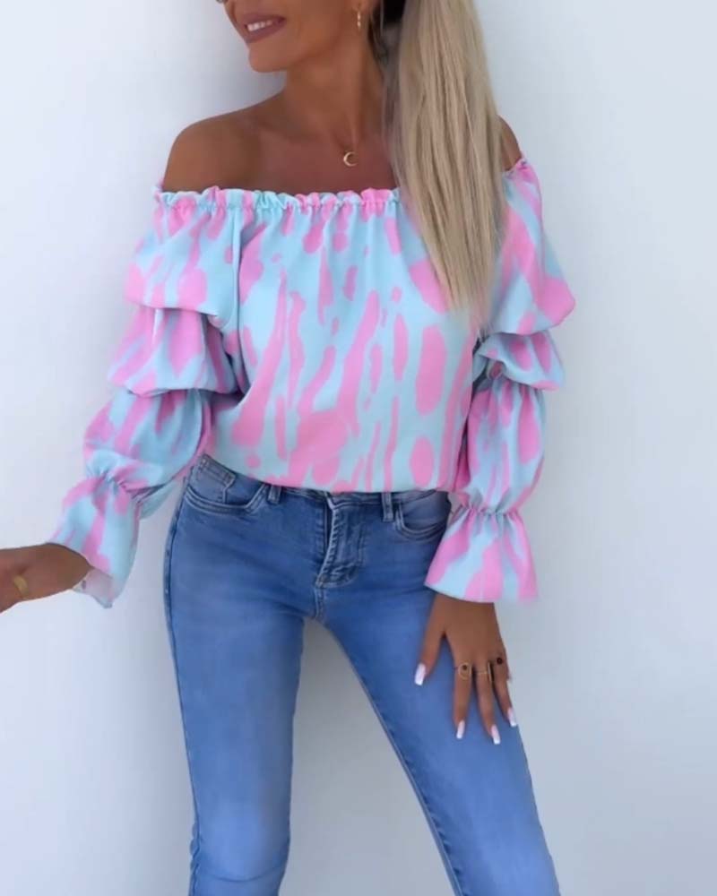 Off-Shoulder Top Met Lantaarnmouwen En Print | Navando 