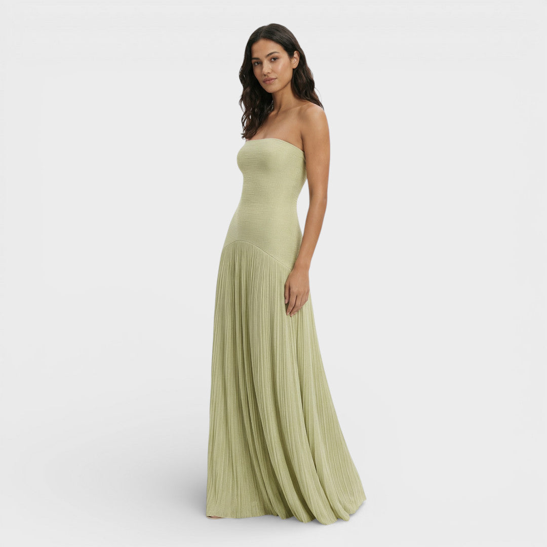 Onbekend | Strapless geplooide lange jurk 0
