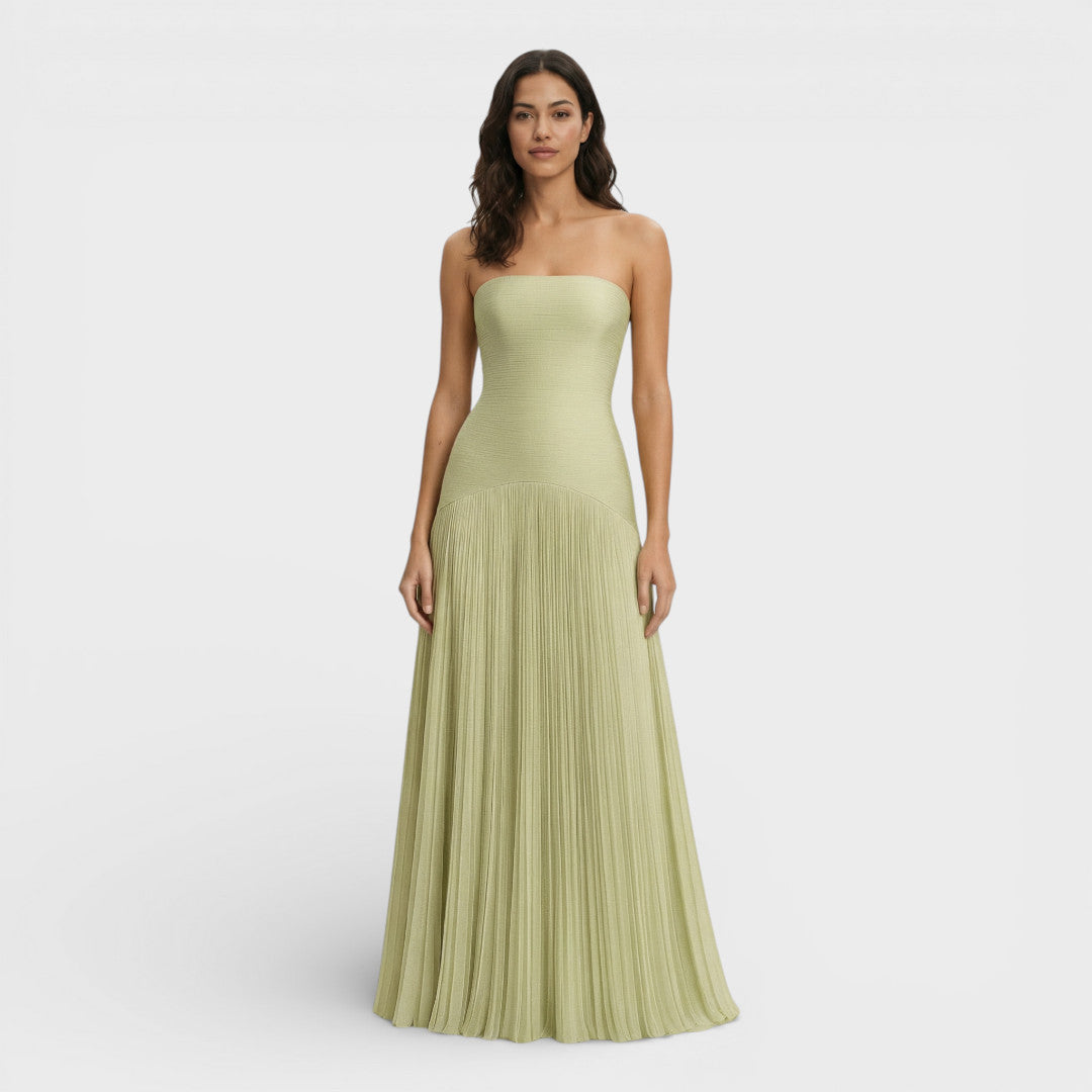 Onbekend | Strapless geplooide lange jurk 2