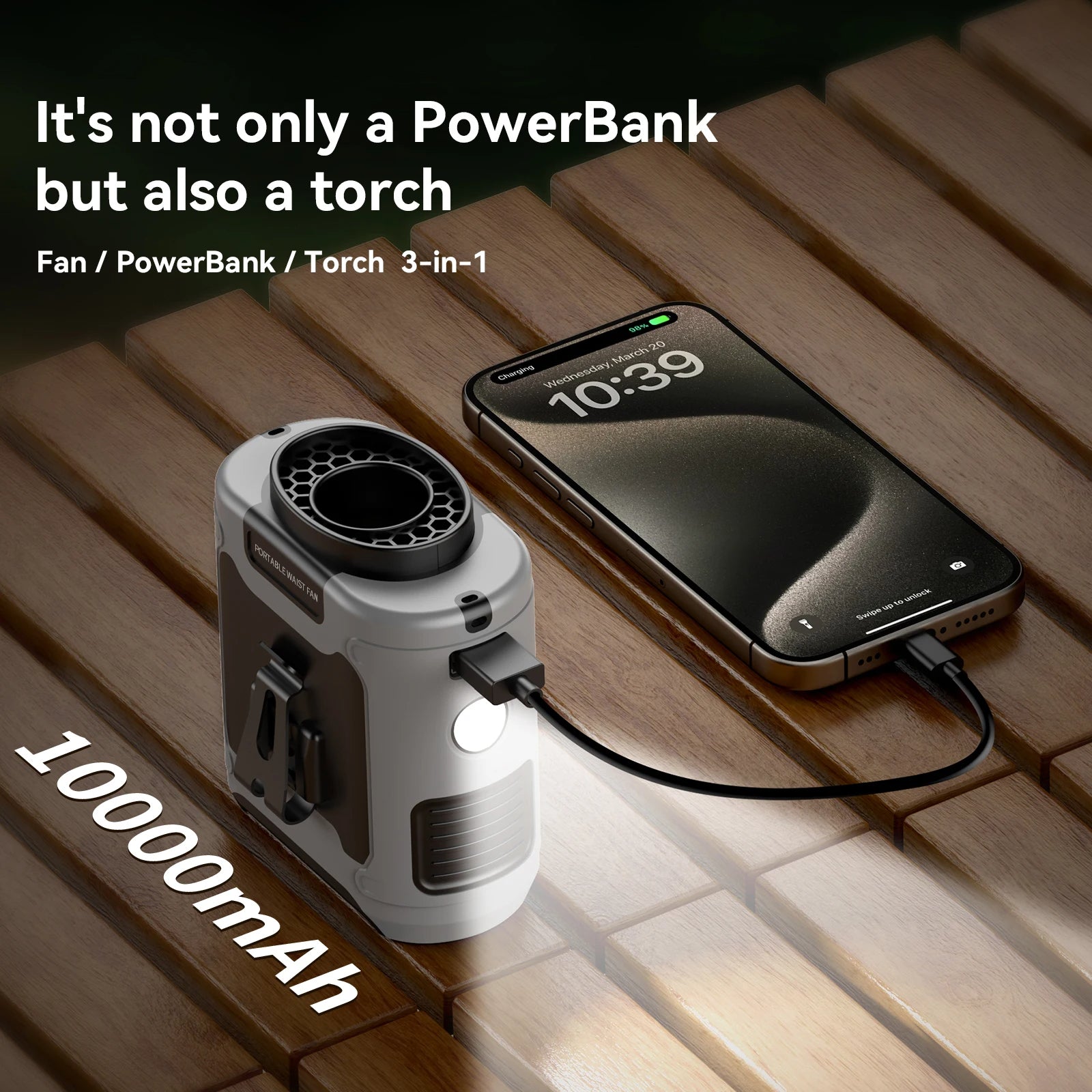 Outdoor Essentials | Draagbare ventilator met LED-licht en powerbank 2