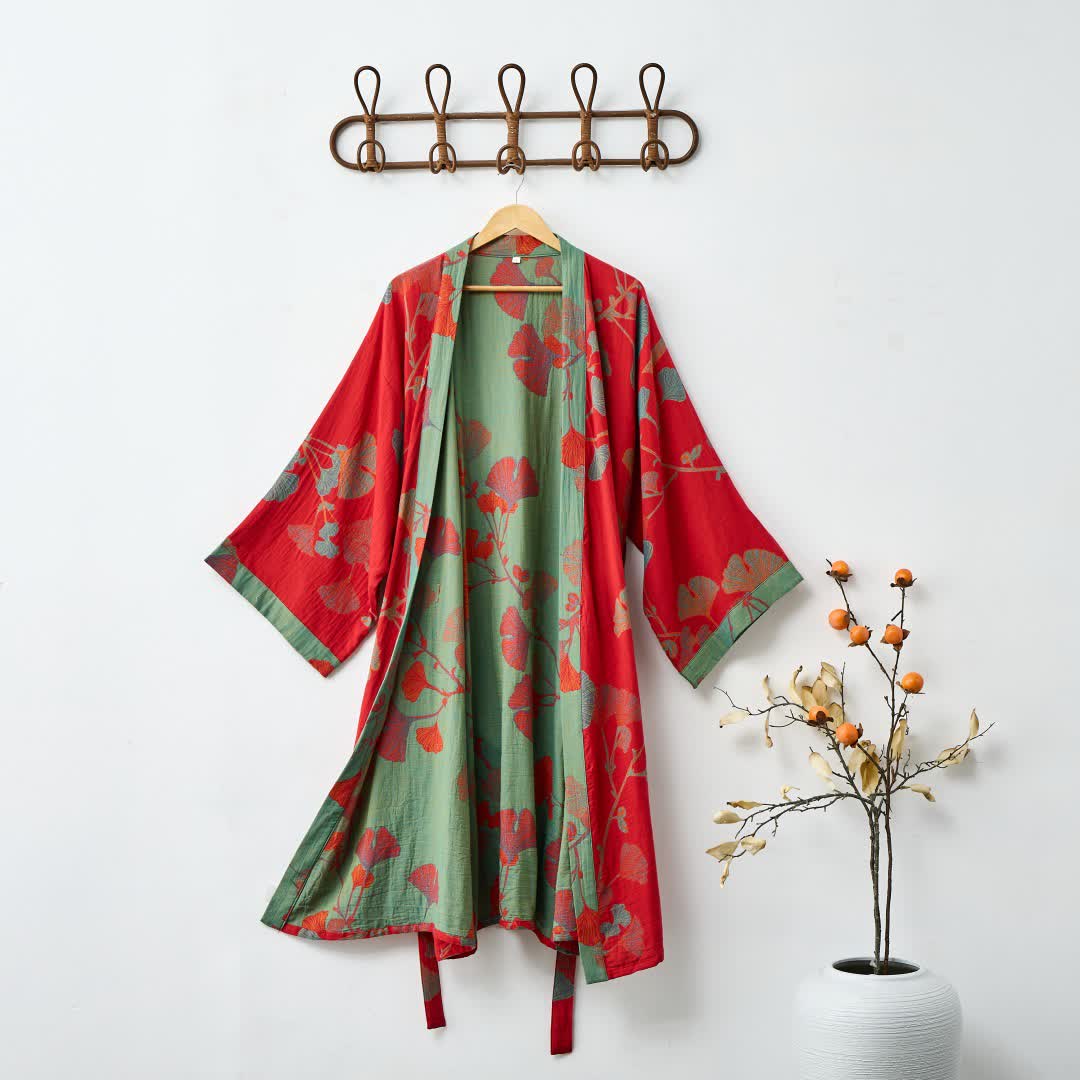 Ownkoti | Biologisch katoenen kimono-jas met ginkgomotief 10
