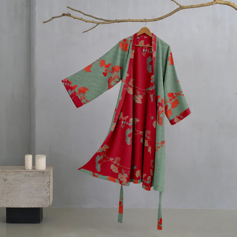 Ownkoti | Biologisch katoenen kimono-jas met ginkgomotief 11