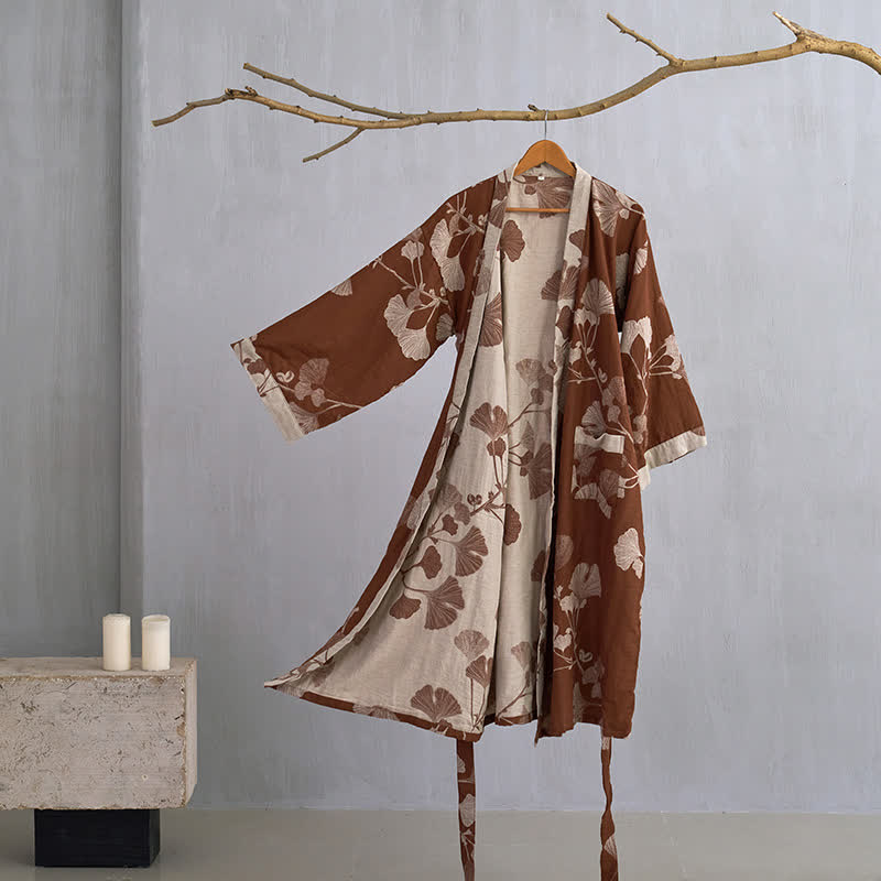 Ownkoti | Ginkgobladeren katoenen kimono-jas 12