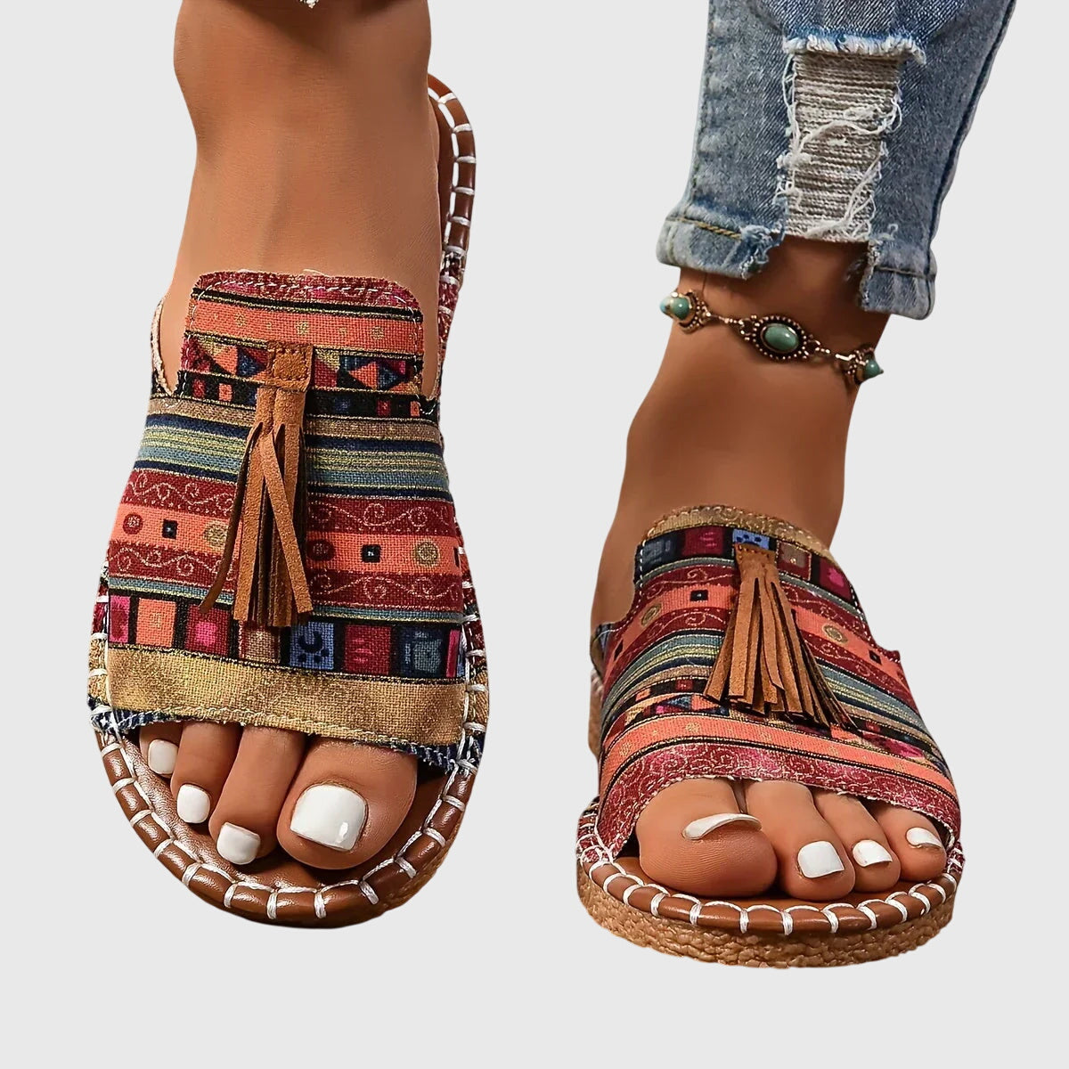 Platte Sandalen Met Boho Print | Navando