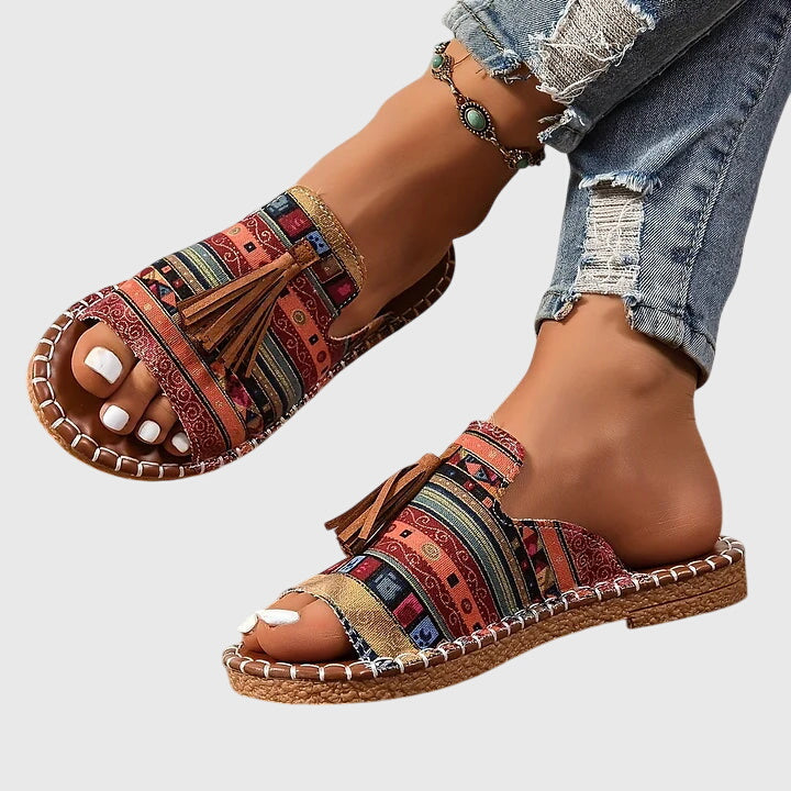 Platte Sandalen Met Boho Print | Navando