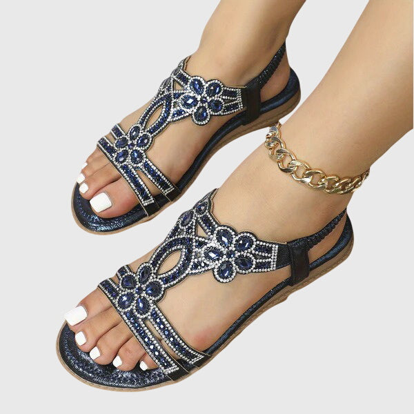 Platte Sandalen Met Decoratieve Stenen | Navando