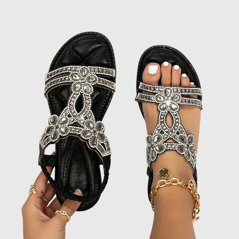 Platte Sandalen Met Decoratieve Stenen | Navando