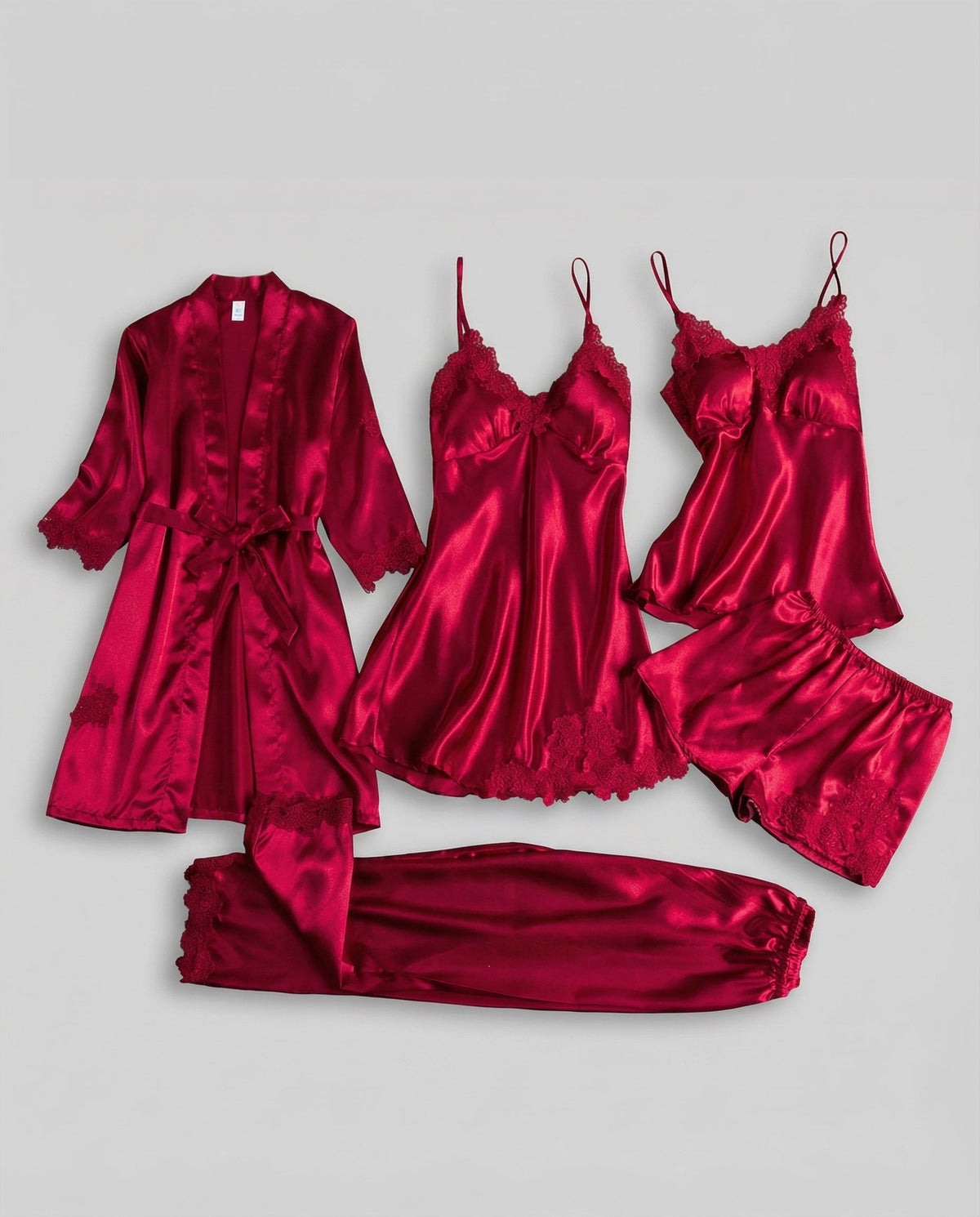 Puk | Vierdelige Pyjamaset Met Kanten Bies