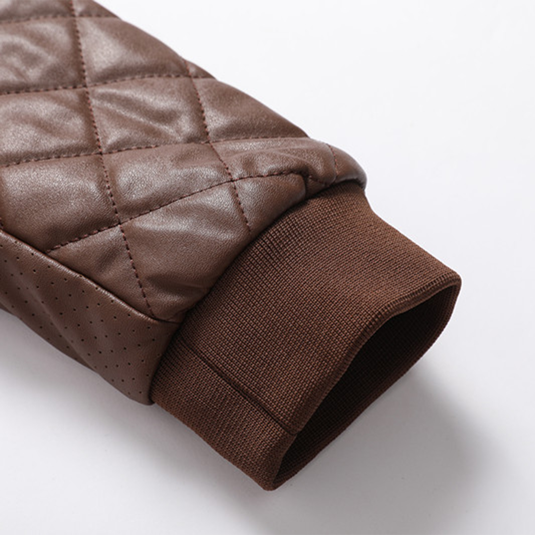 Warme leren jas met rits voor heren – elegante stijl met hoge kraag