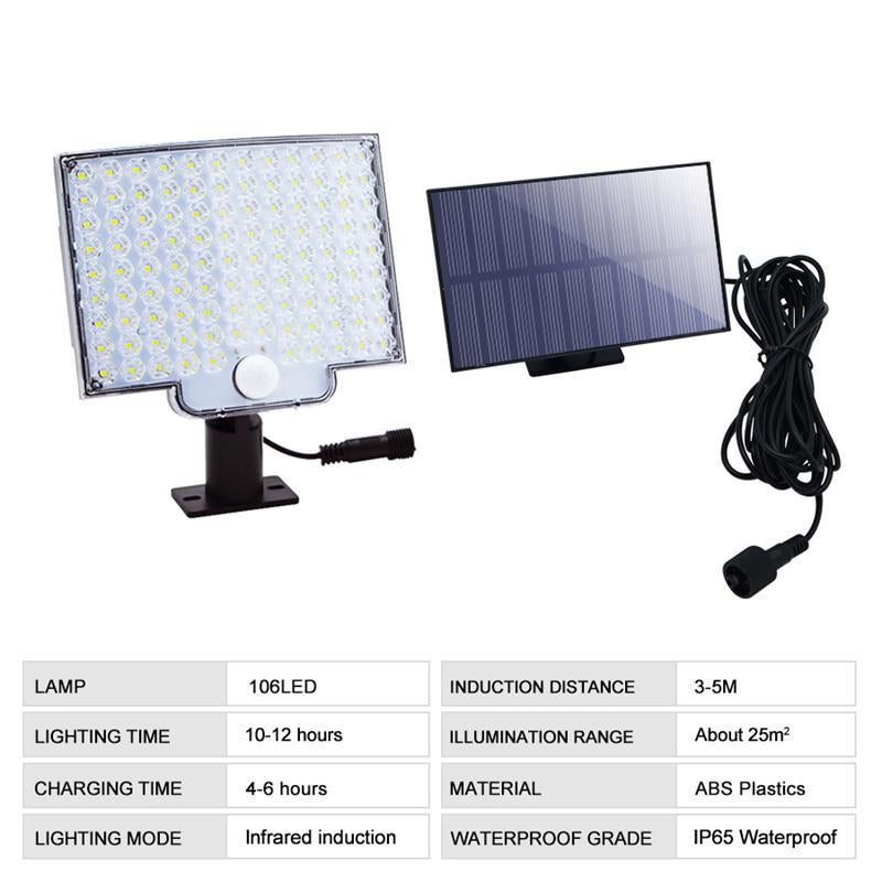 Rechthoekige Zwarte Solar Buitenlamp Met Sensor | Navando