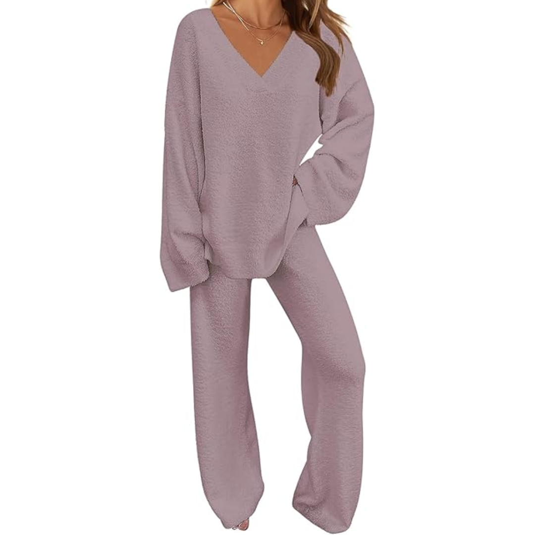 Rianne | Zacht fleece lounge set met wijde broek 2