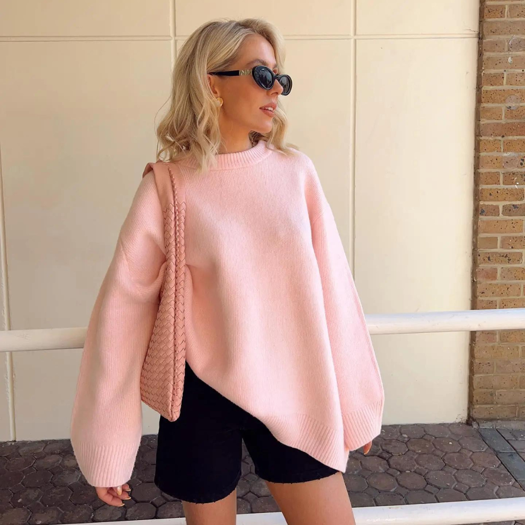 Lisa - Oversized Roze Sweatshirt met Ronde Hals voor Dames