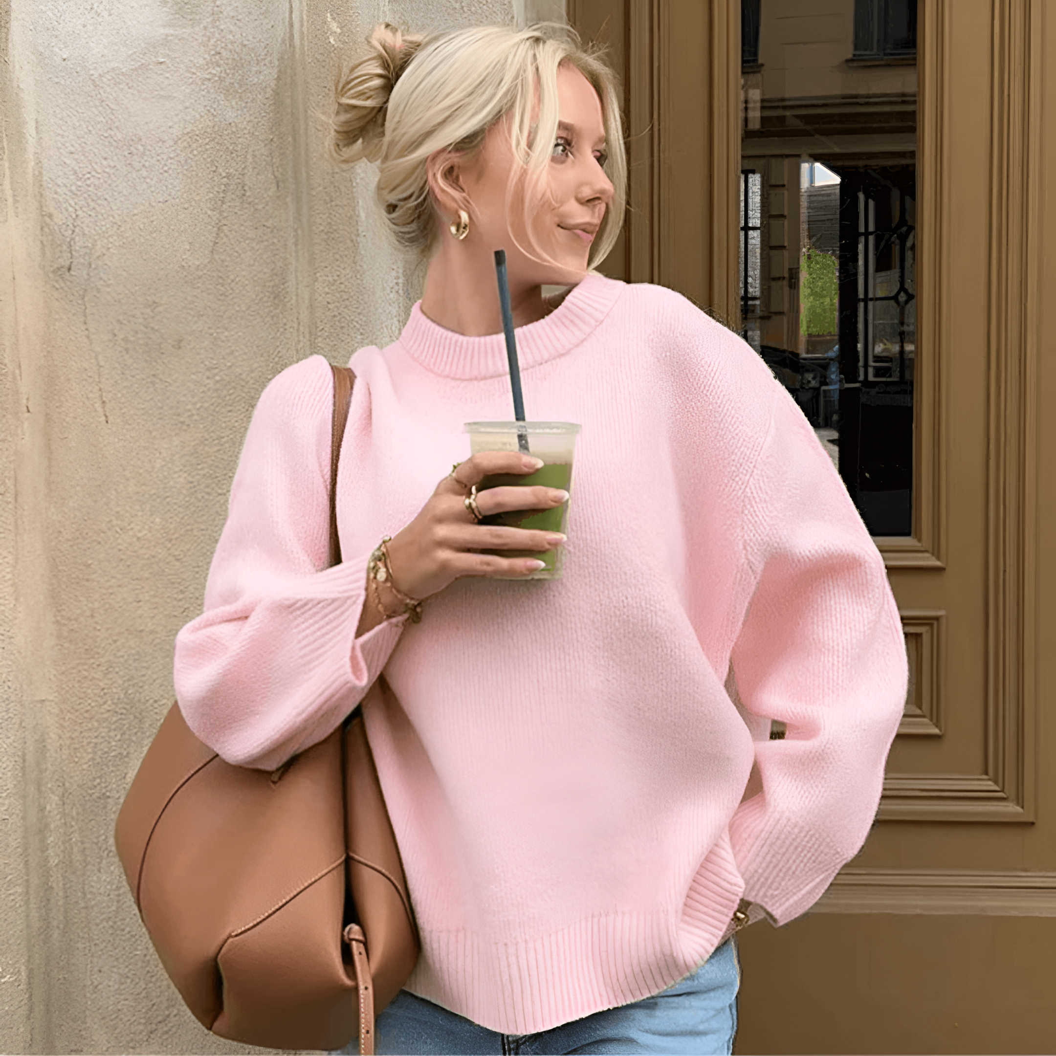 Lisa - Oversized Roze Sweatshirt met Ronde Hals voor Dames