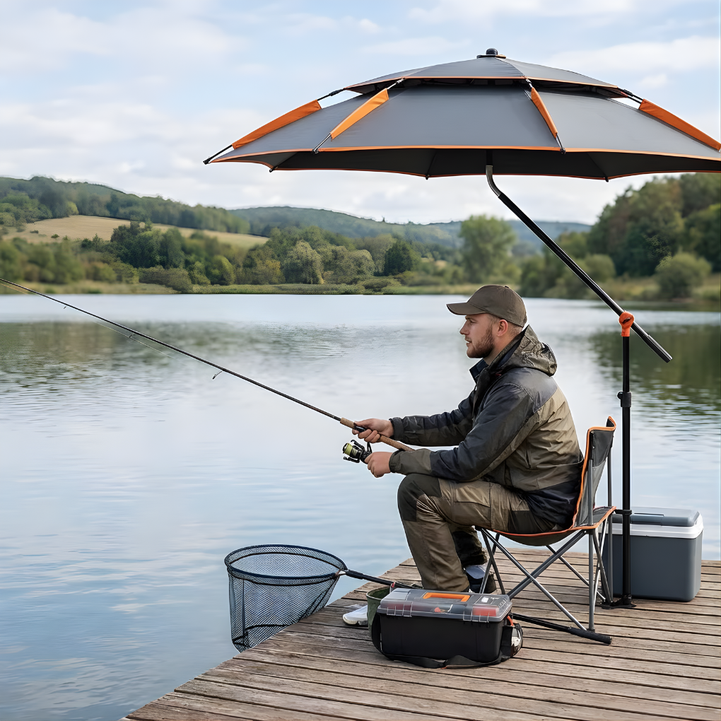 Ruime Donkergekleurde Kantelbare Outdoor Visparaplu | Navando