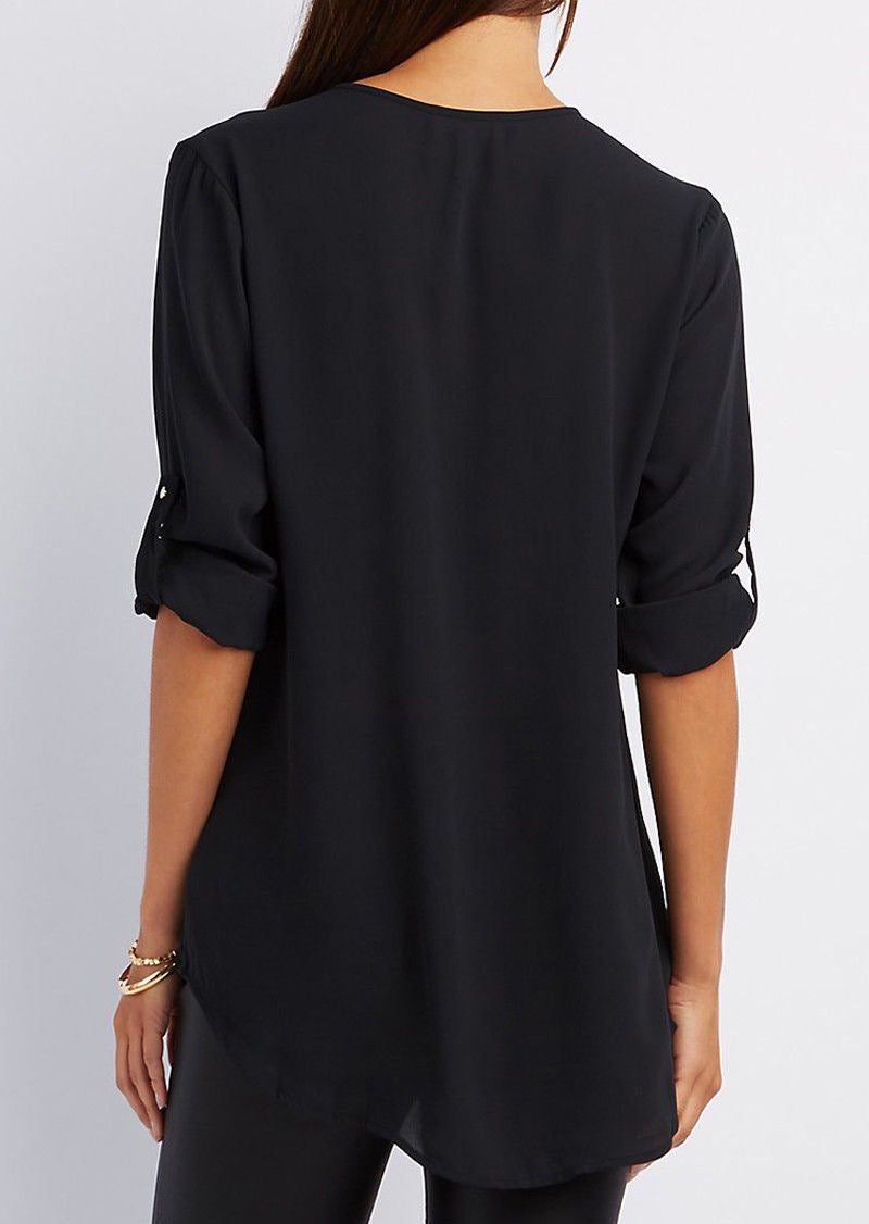 Johanna - Casual Blouse met Ritssluiting en Korte Mouwen