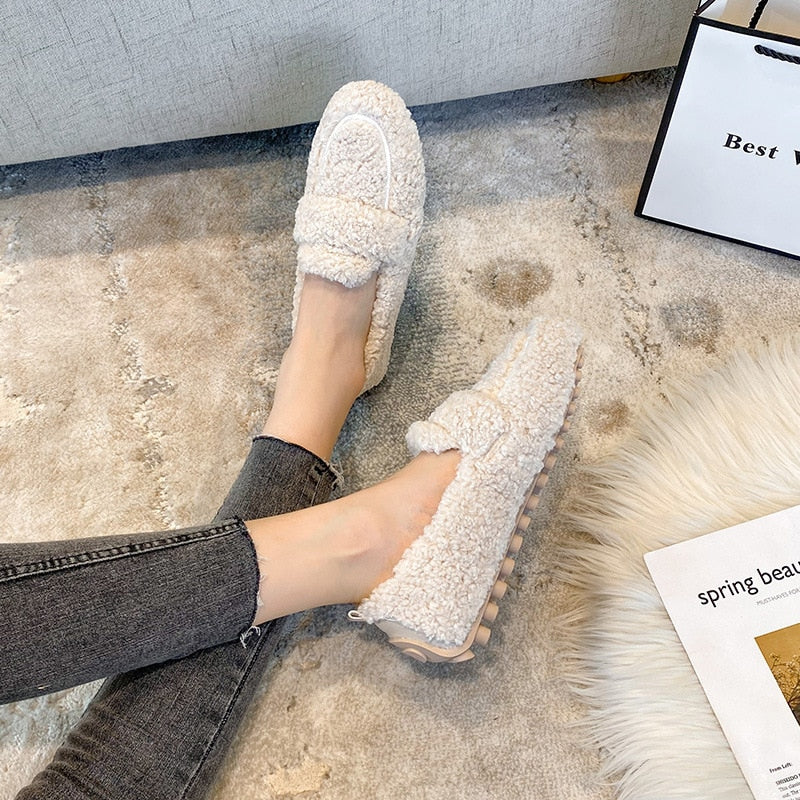 Sophia - Pluche Pantoffel Loafers met Teddy Stof